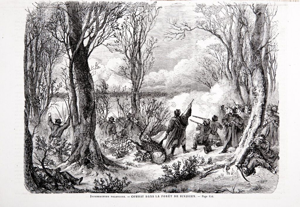 Potyczka z czasów Powstania Styczniowego; „Illustrirte Zeitung”; 1863; kolekcja Krzysztofa Kura